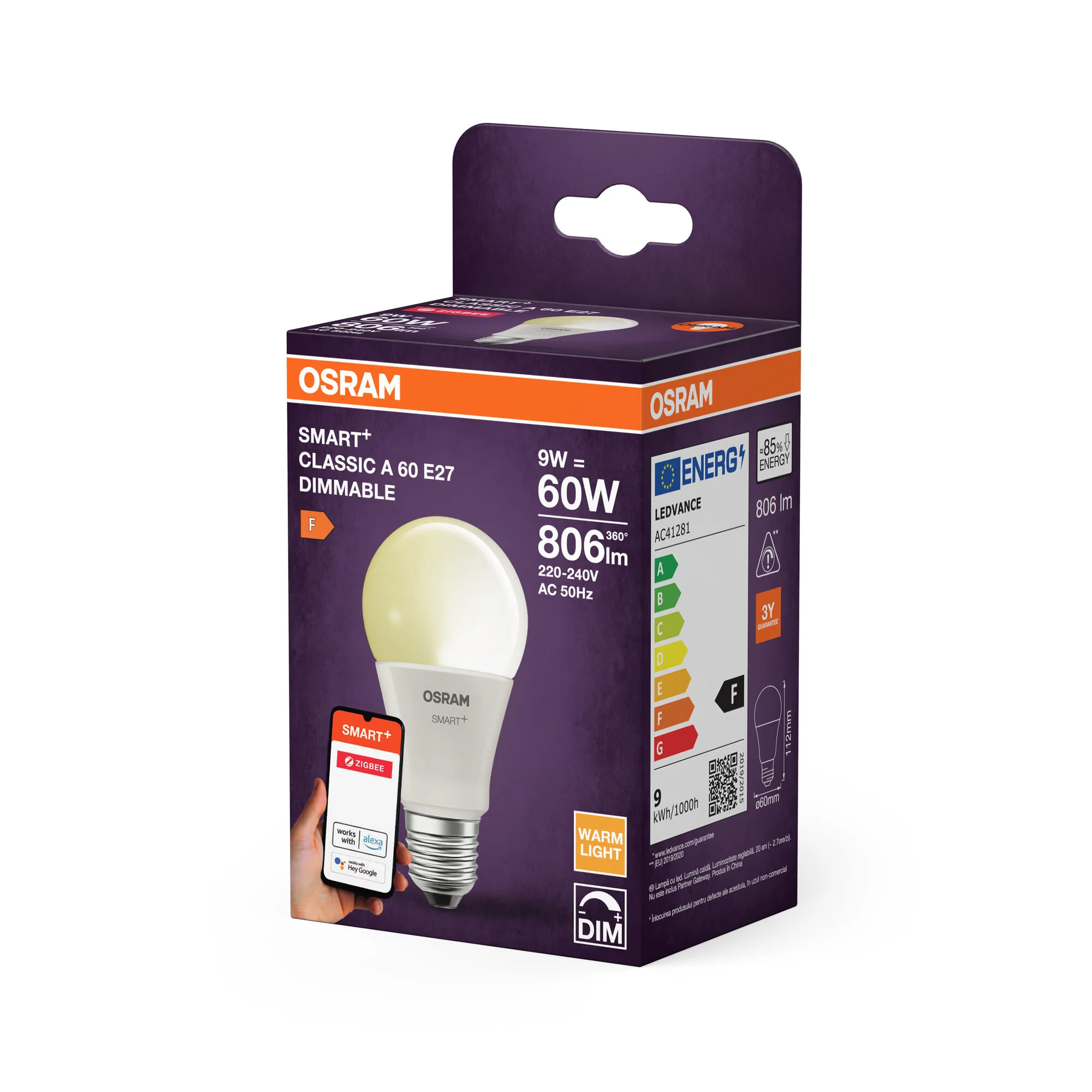 OSRAM SMART LED A60-lampform E27 9W ZigBee-dimbar 2700K - Image 3