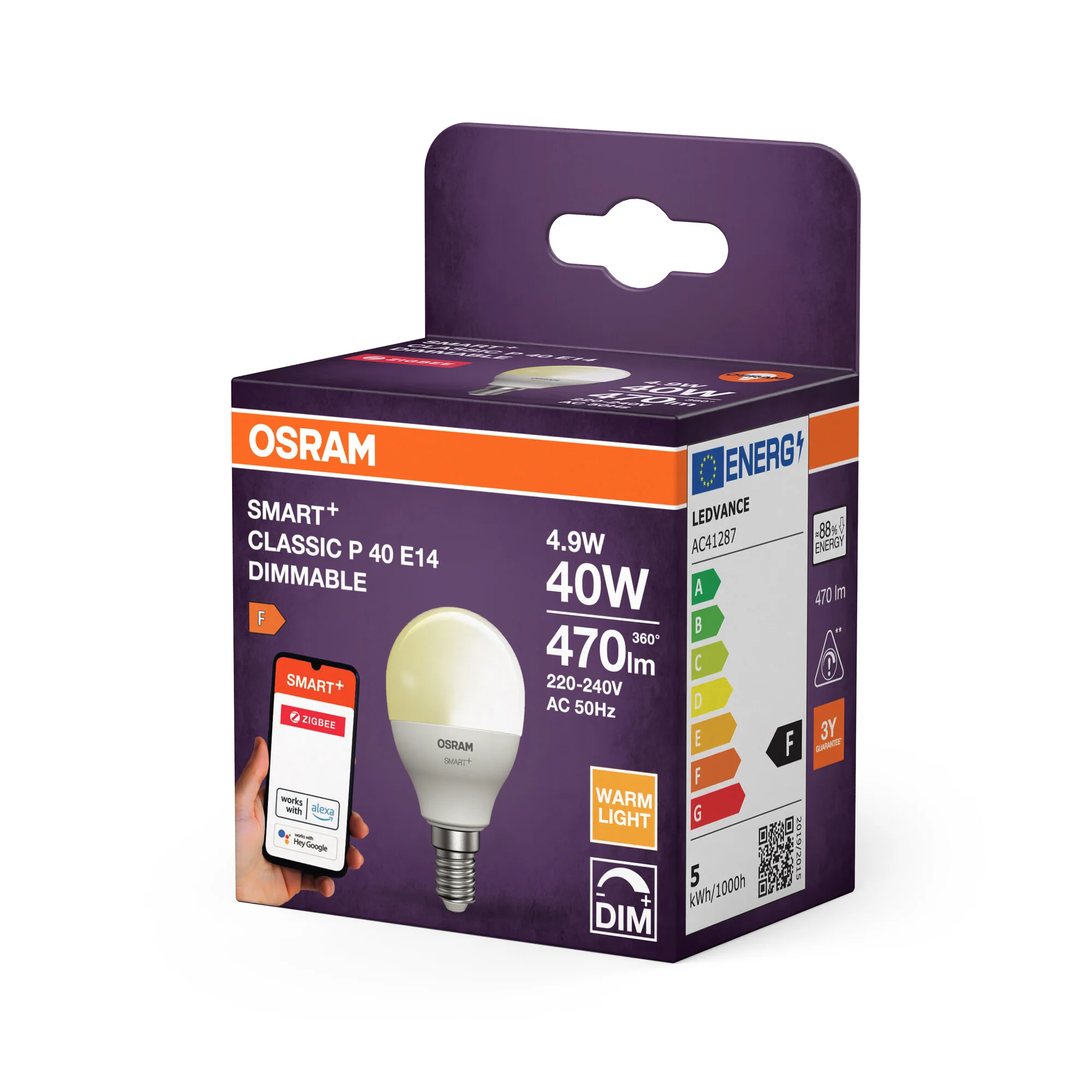 OSRAM SMART LED P40 Miniball E14 4,9W ZigBee dimbar 2700K - Image 3